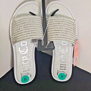 Juicy Couture Yrie Slide Sandals Rhinestone/Pearl Embellished White size 8M -NEW